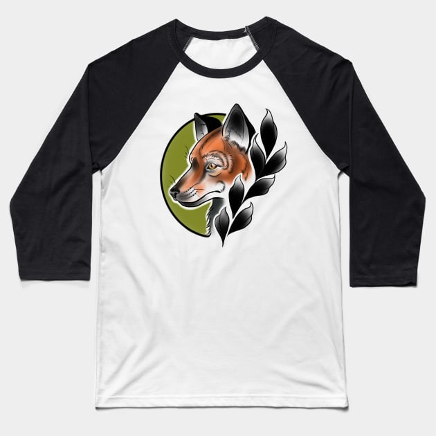 Fox head Baseball T-Shirt by OktInk